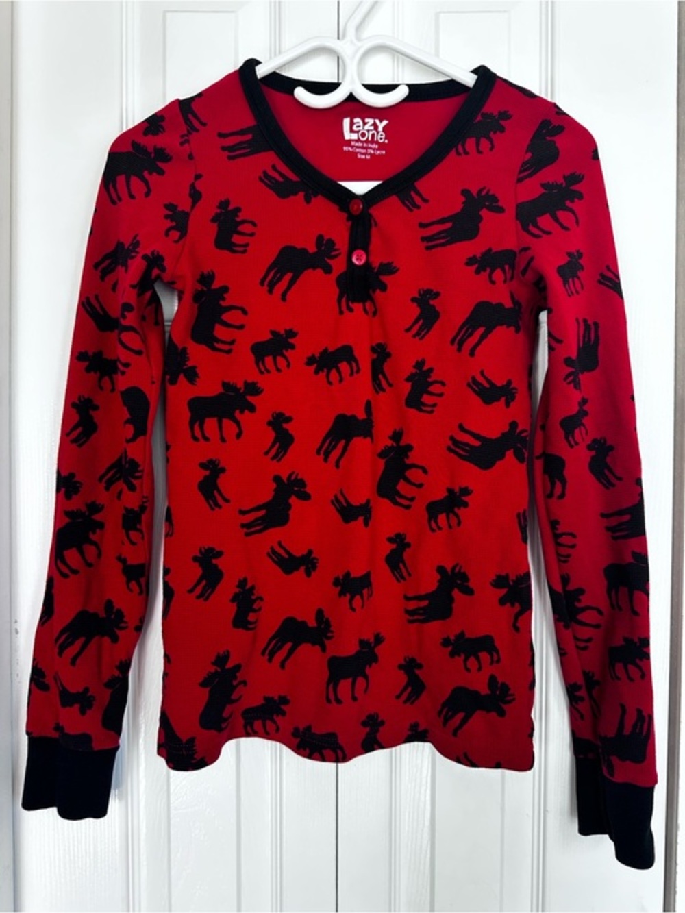 Lazy One Red Henley with Black Moose Print #13